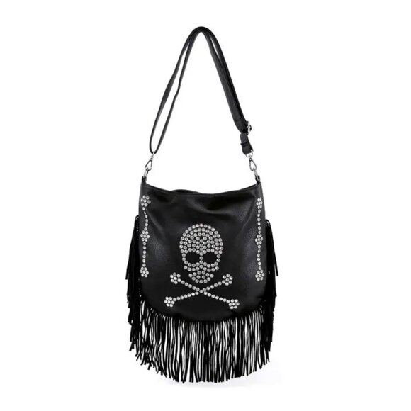 Skull Design Fringed Rhinestone Shoulder Bag - Picture 5 of 6